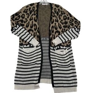 Jess Lea Open Front Cardigan S/M Animal Leopard Print Mob Wife Stripe Sweater